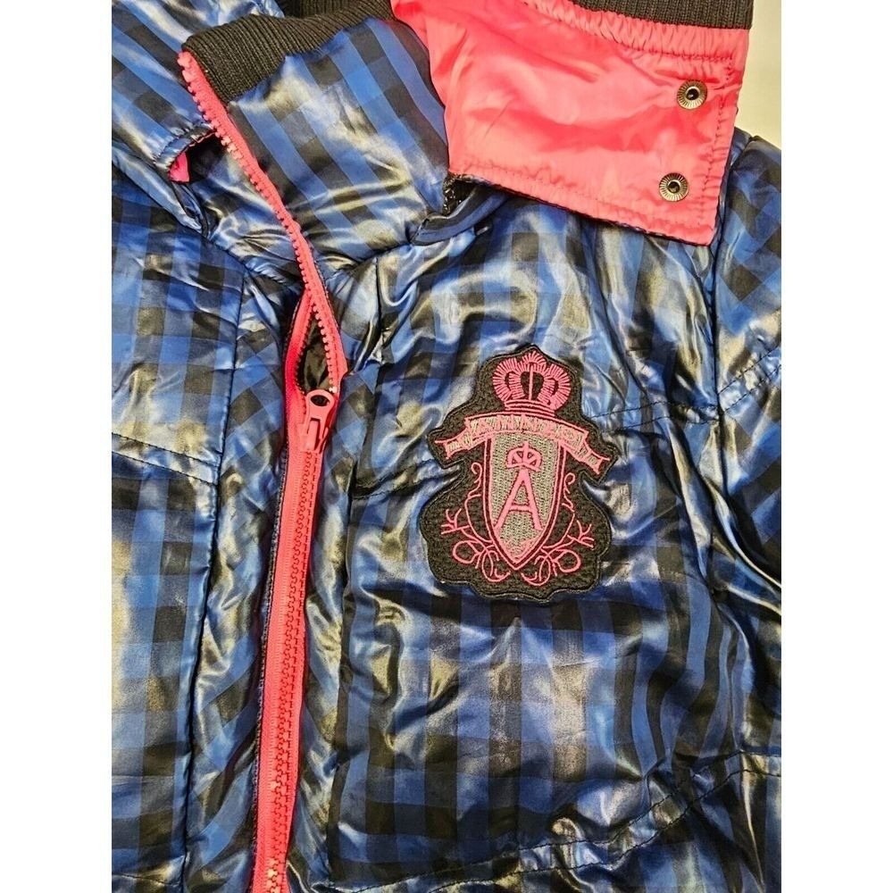 ANNZ0 Blue Black Plaid Puffer Coat Hooded Winter Warm Zip Up Women - Picture 7 of 10